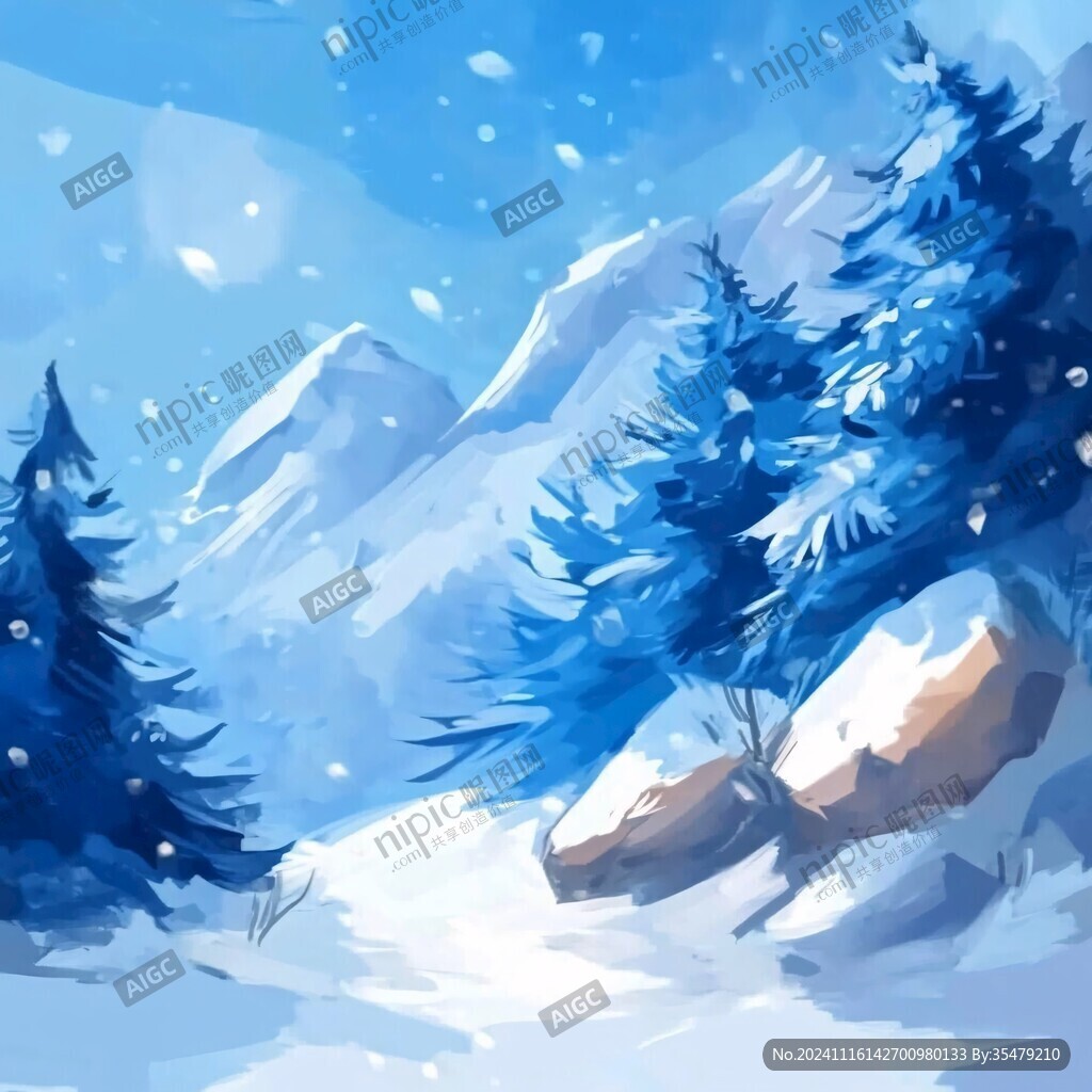 雪松雪景雪山插画