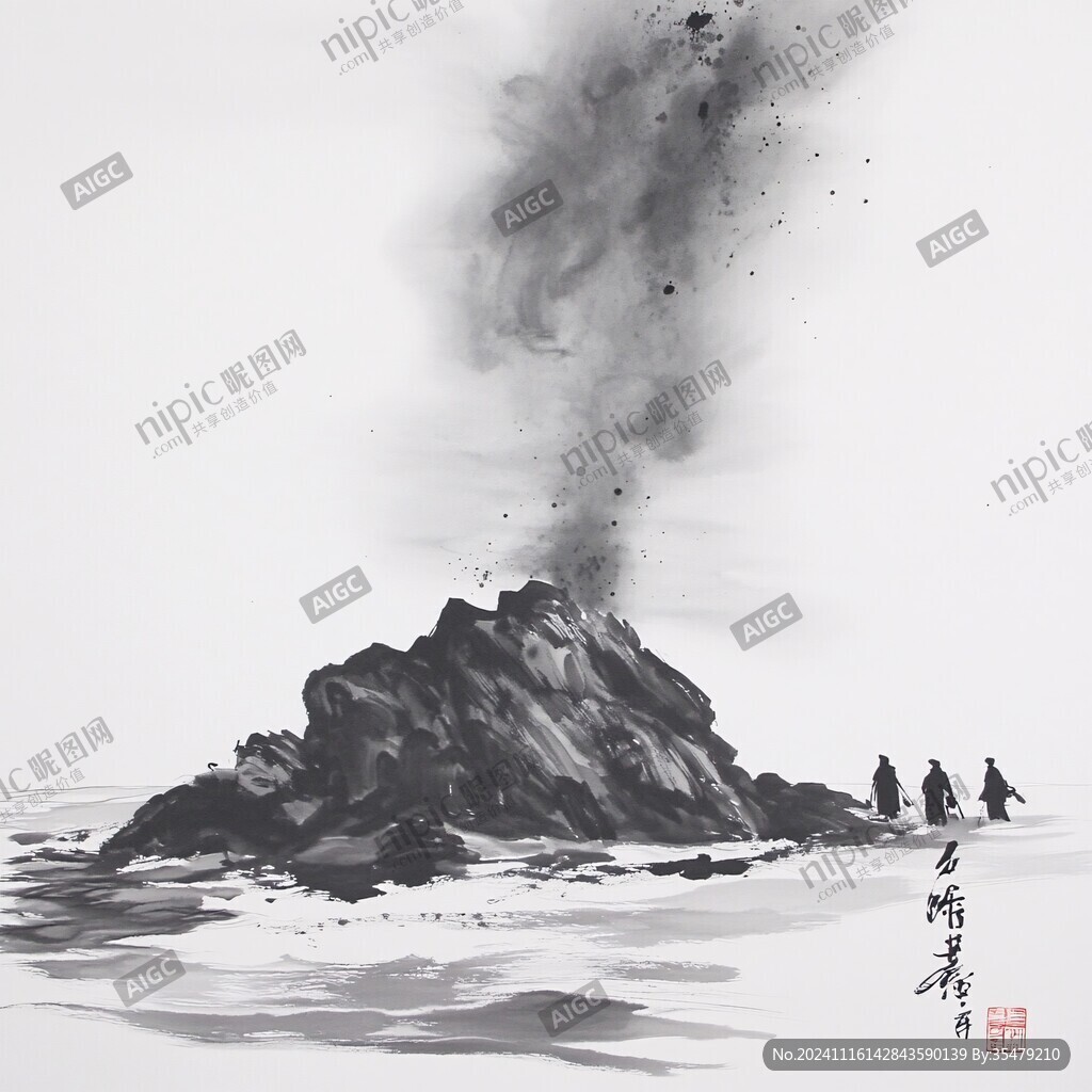 岛屿水墨画