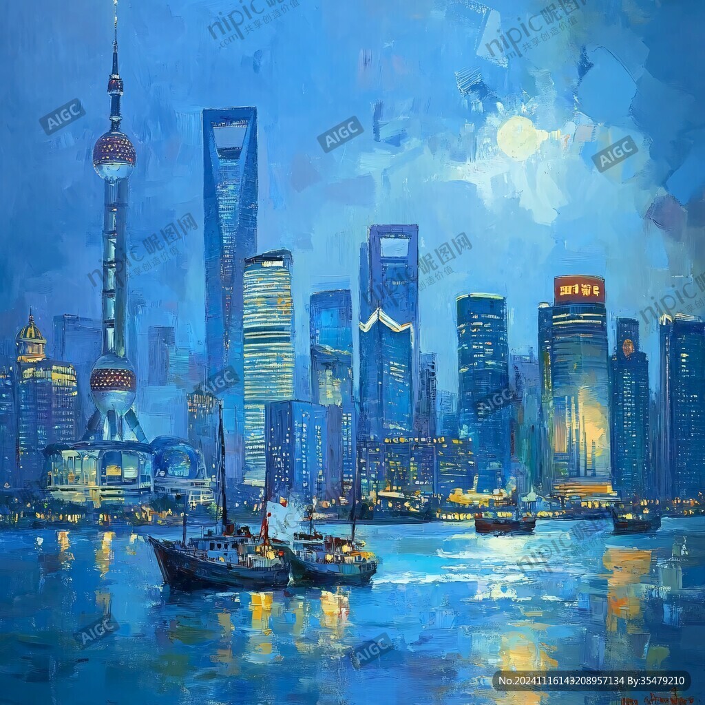 外滩夜景油画