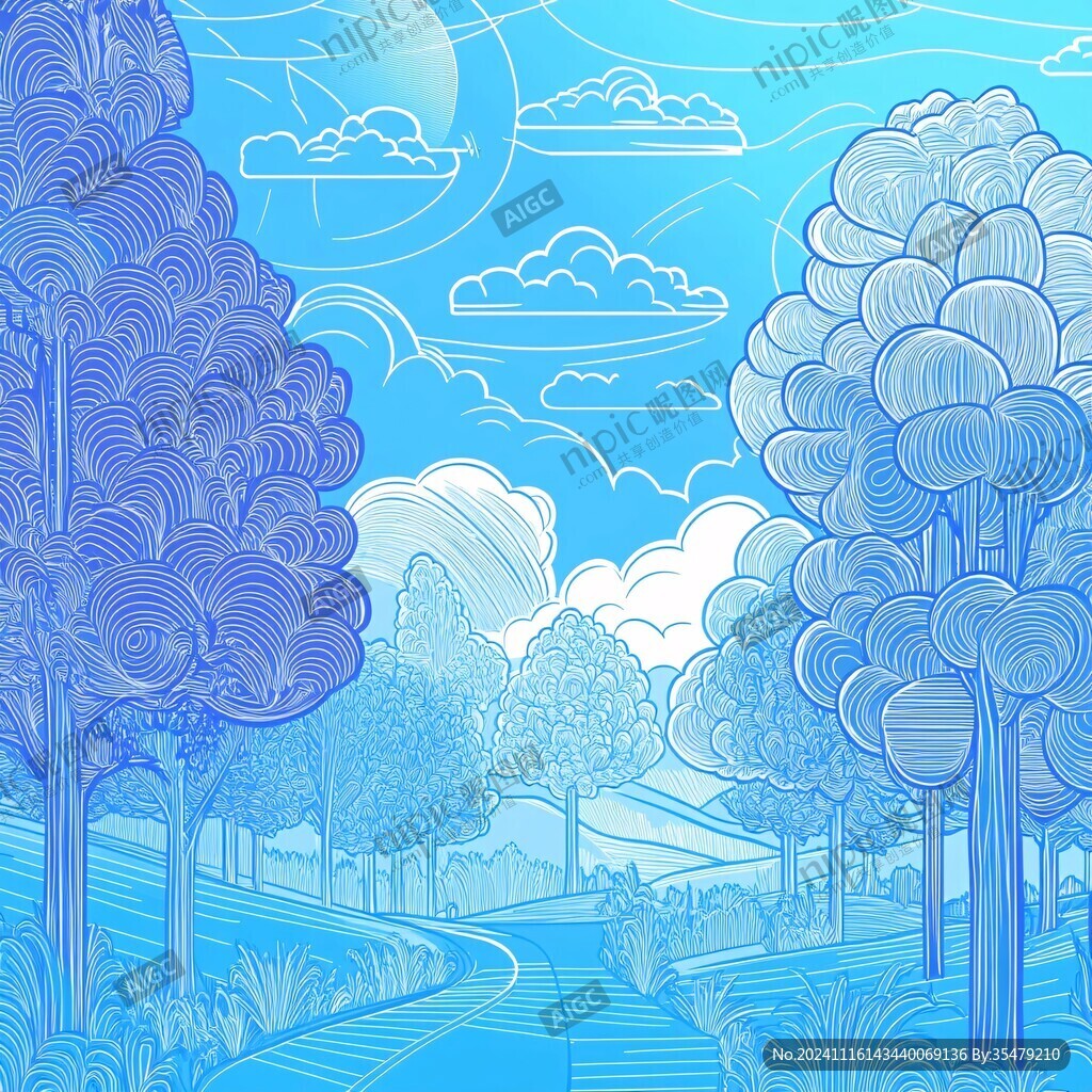 线描乡村场景