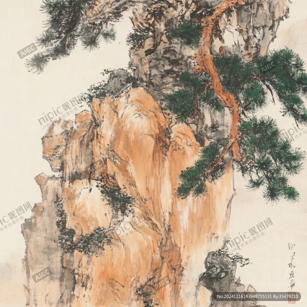工笔迎客松