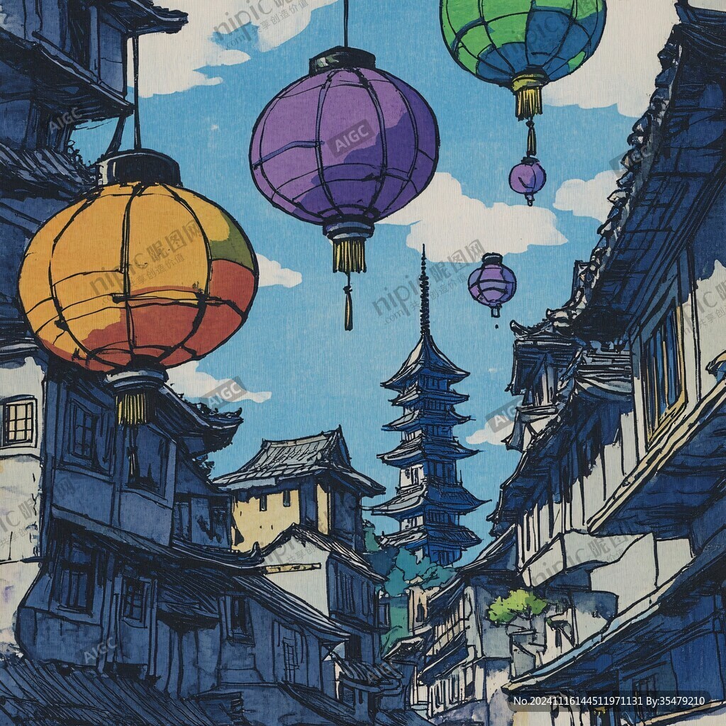 七宝古镇插画
