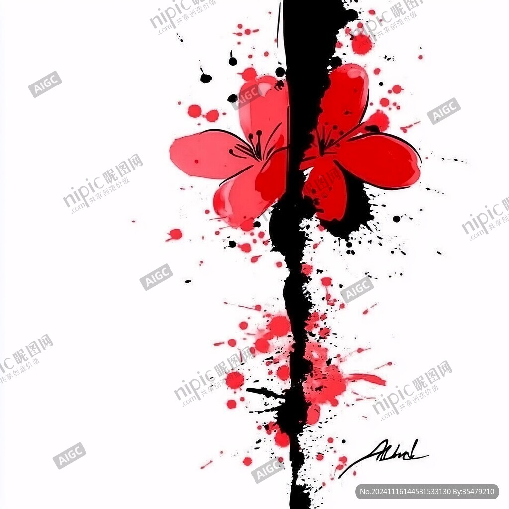 黑底红花设计图