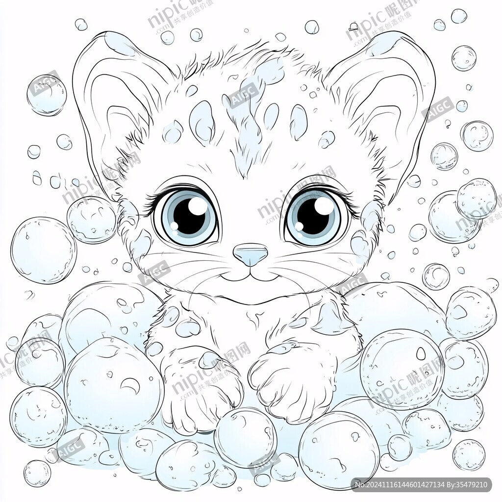 泳池小猫原创插画图案