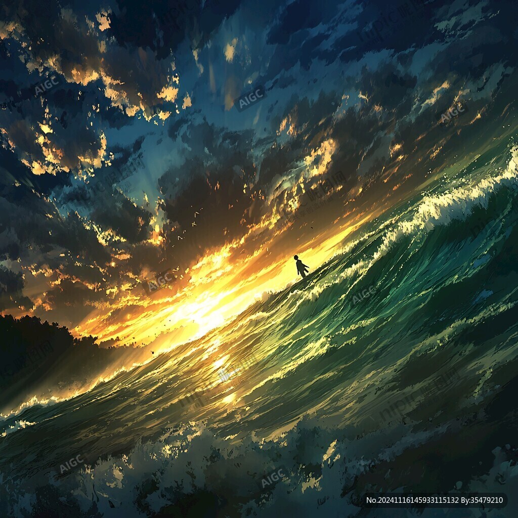 海上落日插画