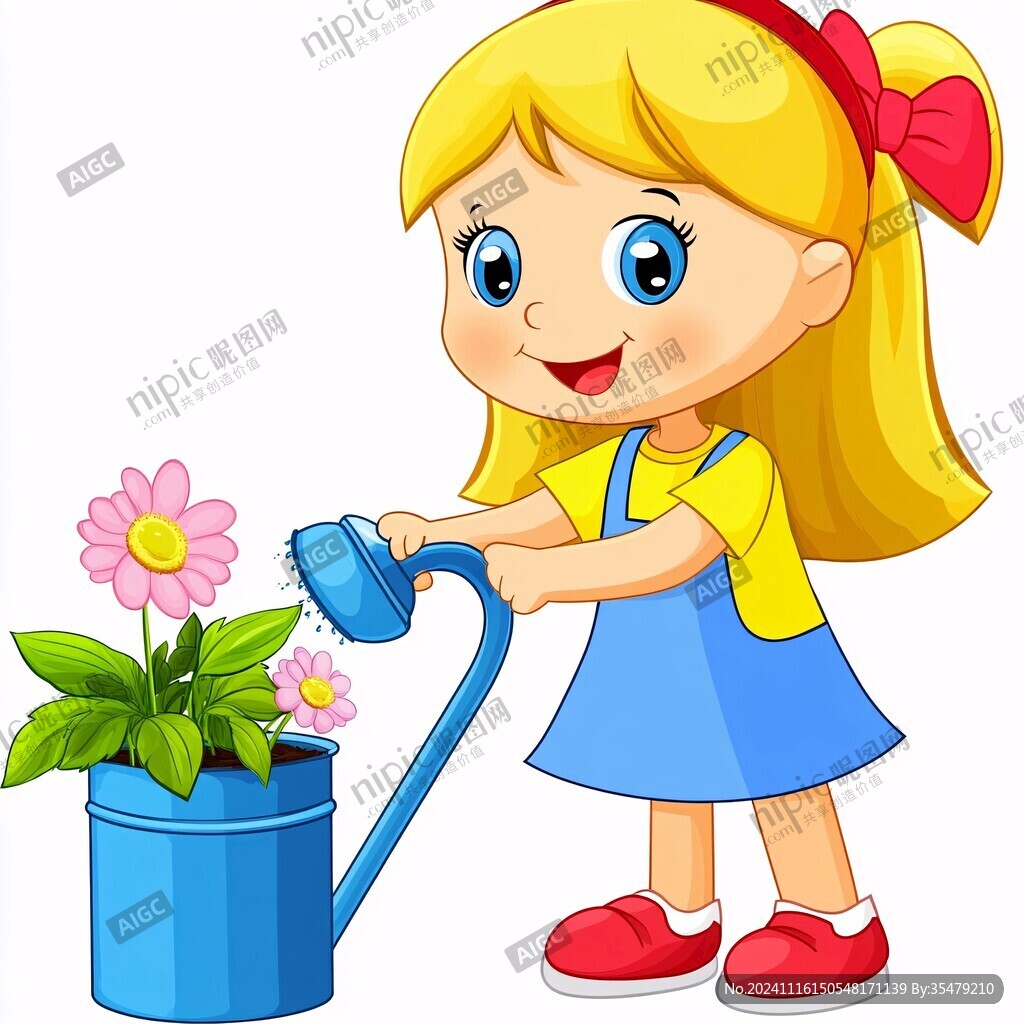 端花盆卡通女孩