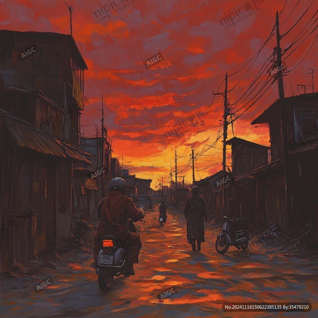 日落街道插画
