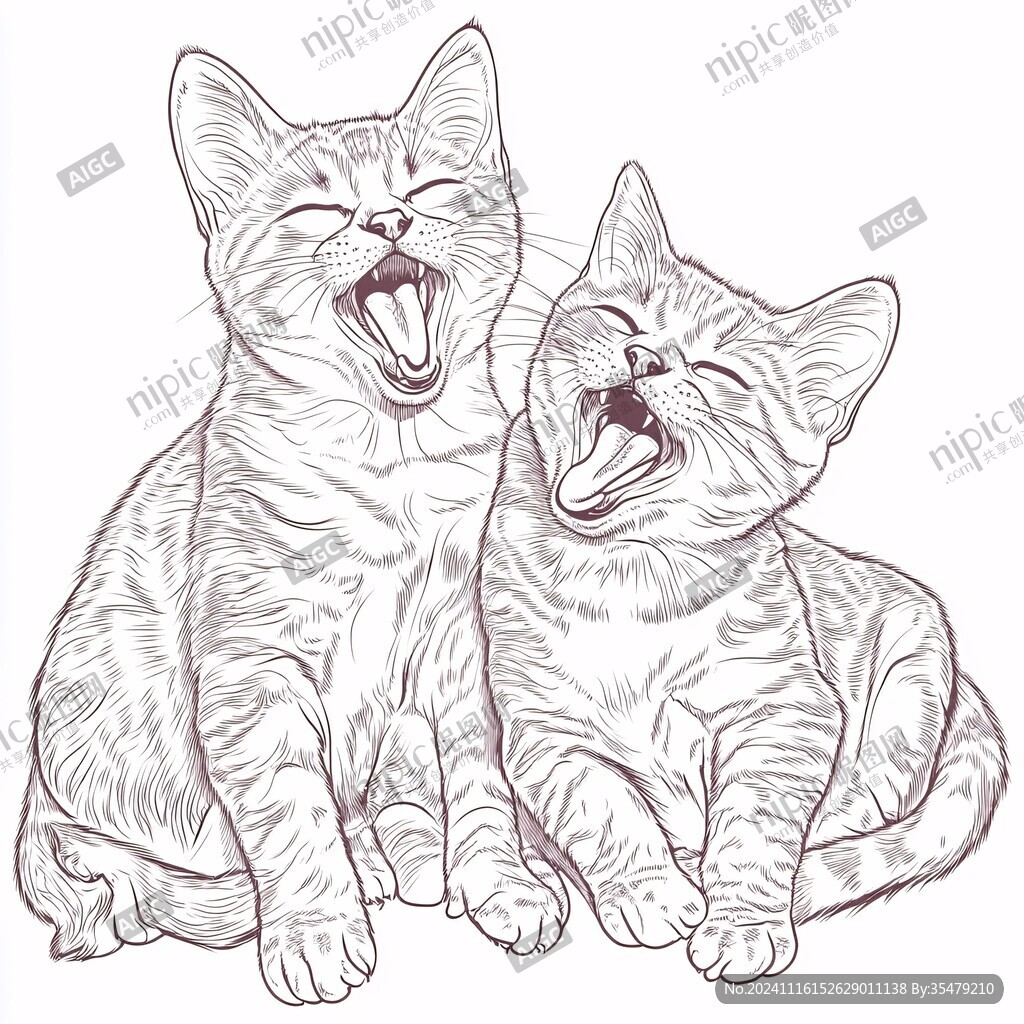 手绘情侣猫咪插画