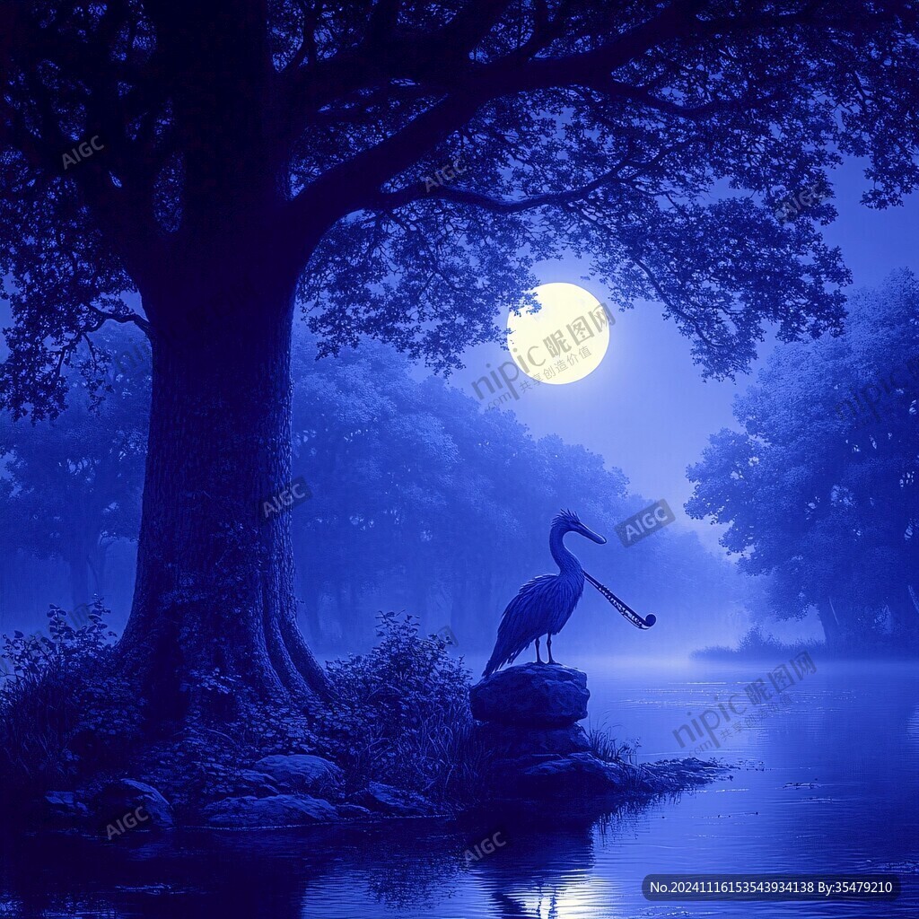 禅境秋夜极品意境插画