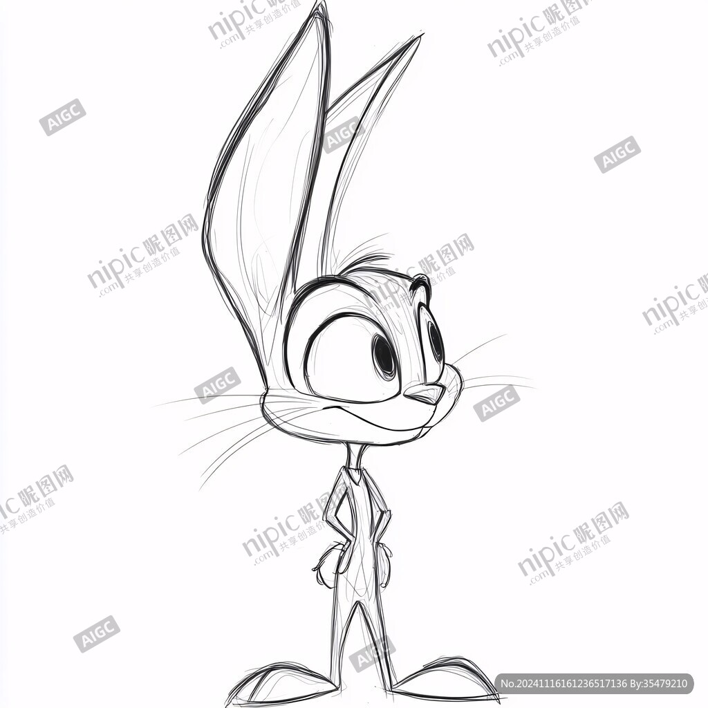 线描卡通兔子