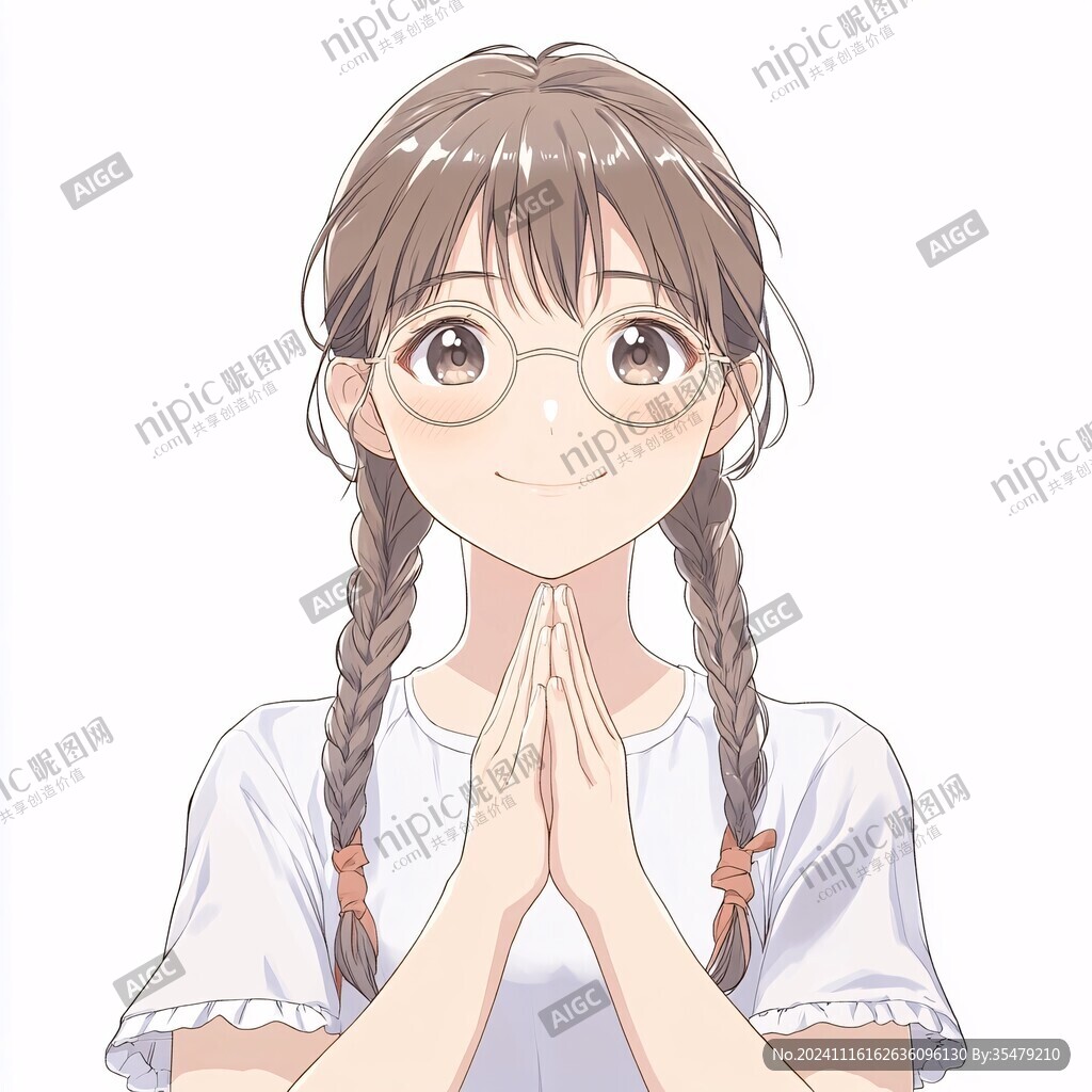 插画头像长辫子女孩