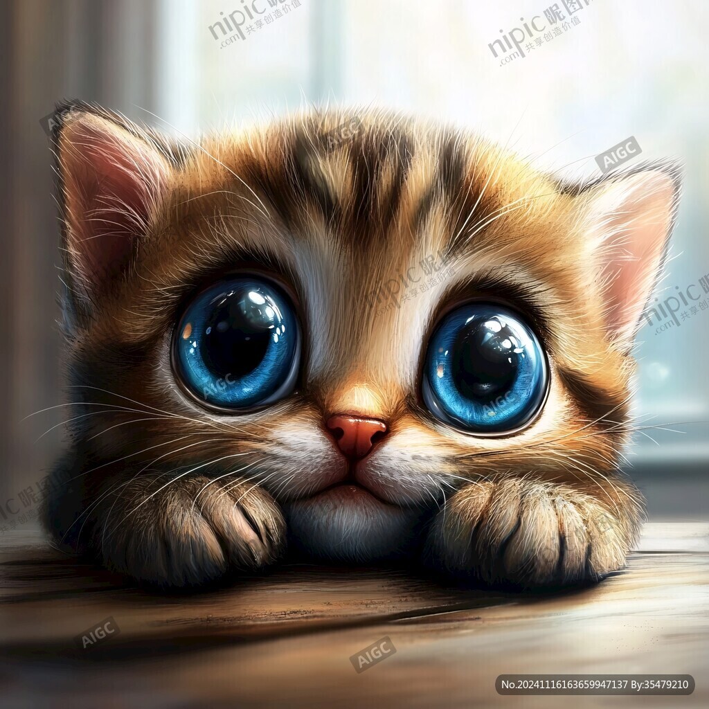 手绘大眼萌猫咪装饰画