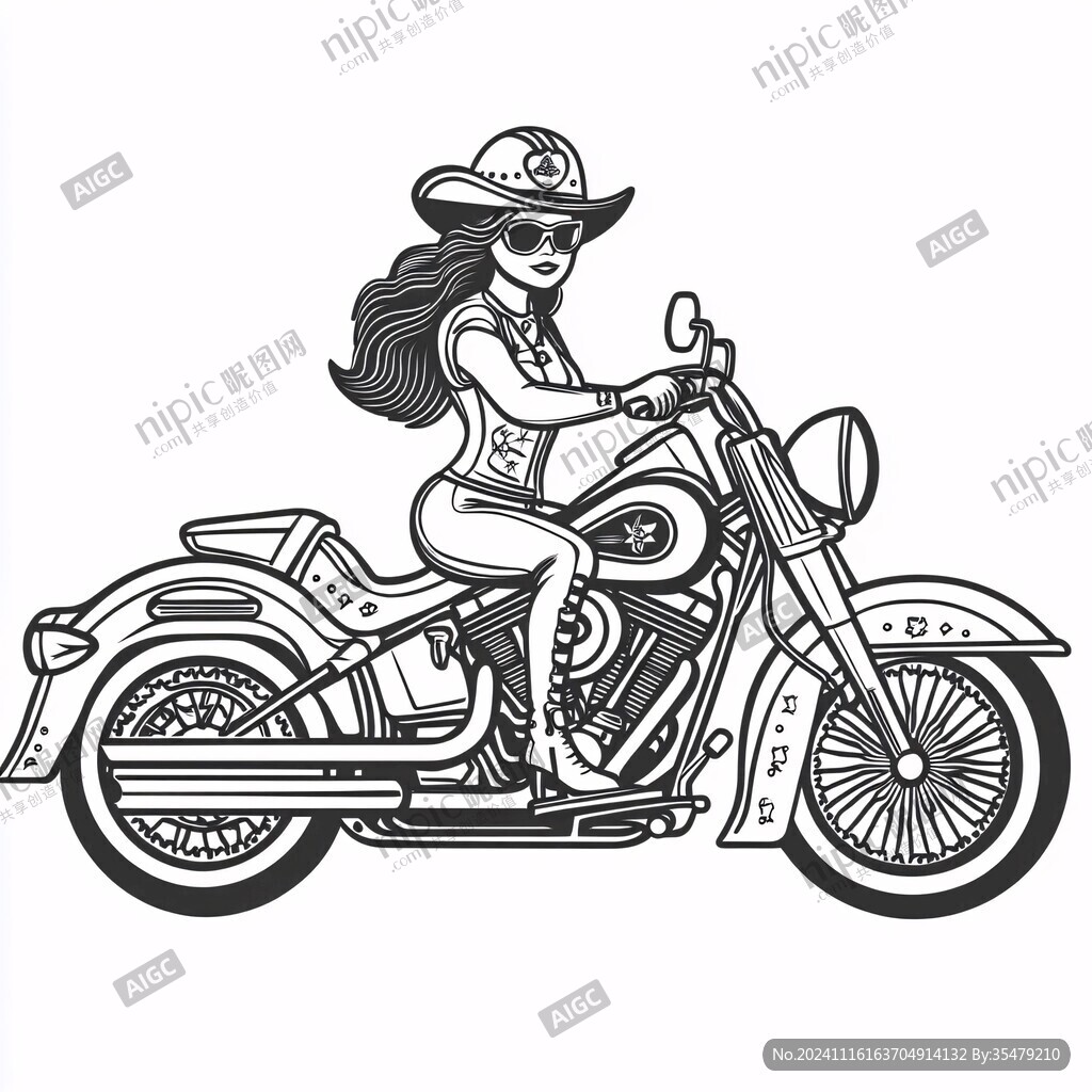 骑摩托车的女孩插画