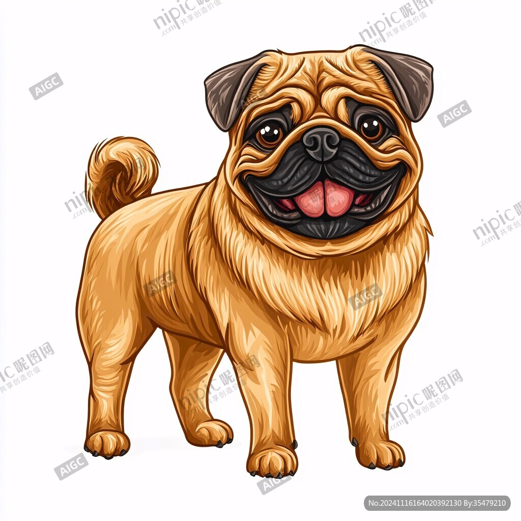 手绘八哥犬