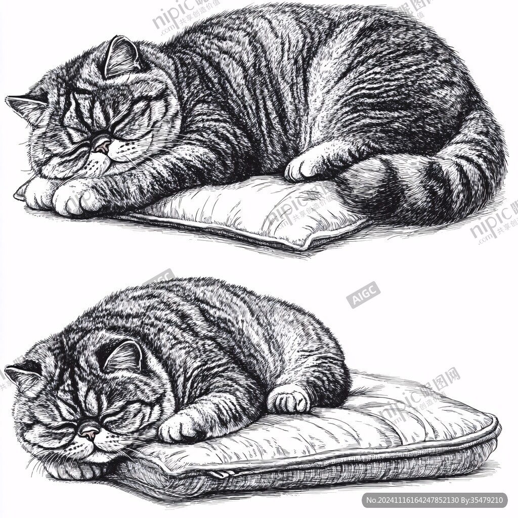 手绘猫咪睡觉
