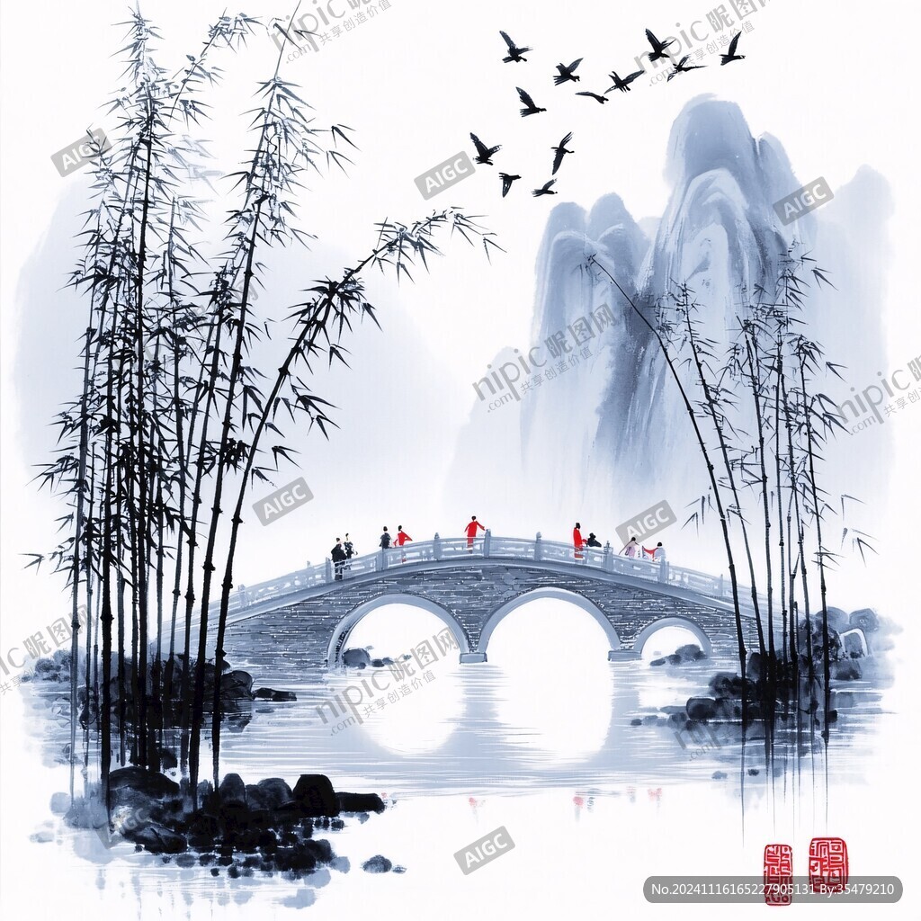 新中式竹林山水装饰画