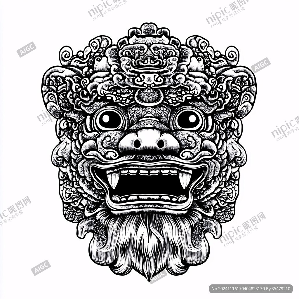 国潮狮线稿