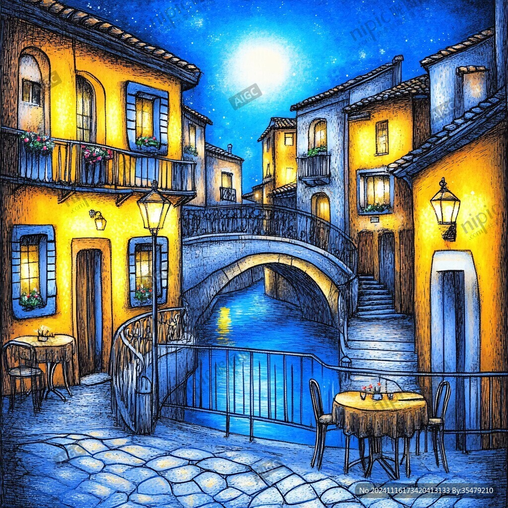 金色意大利插画景点