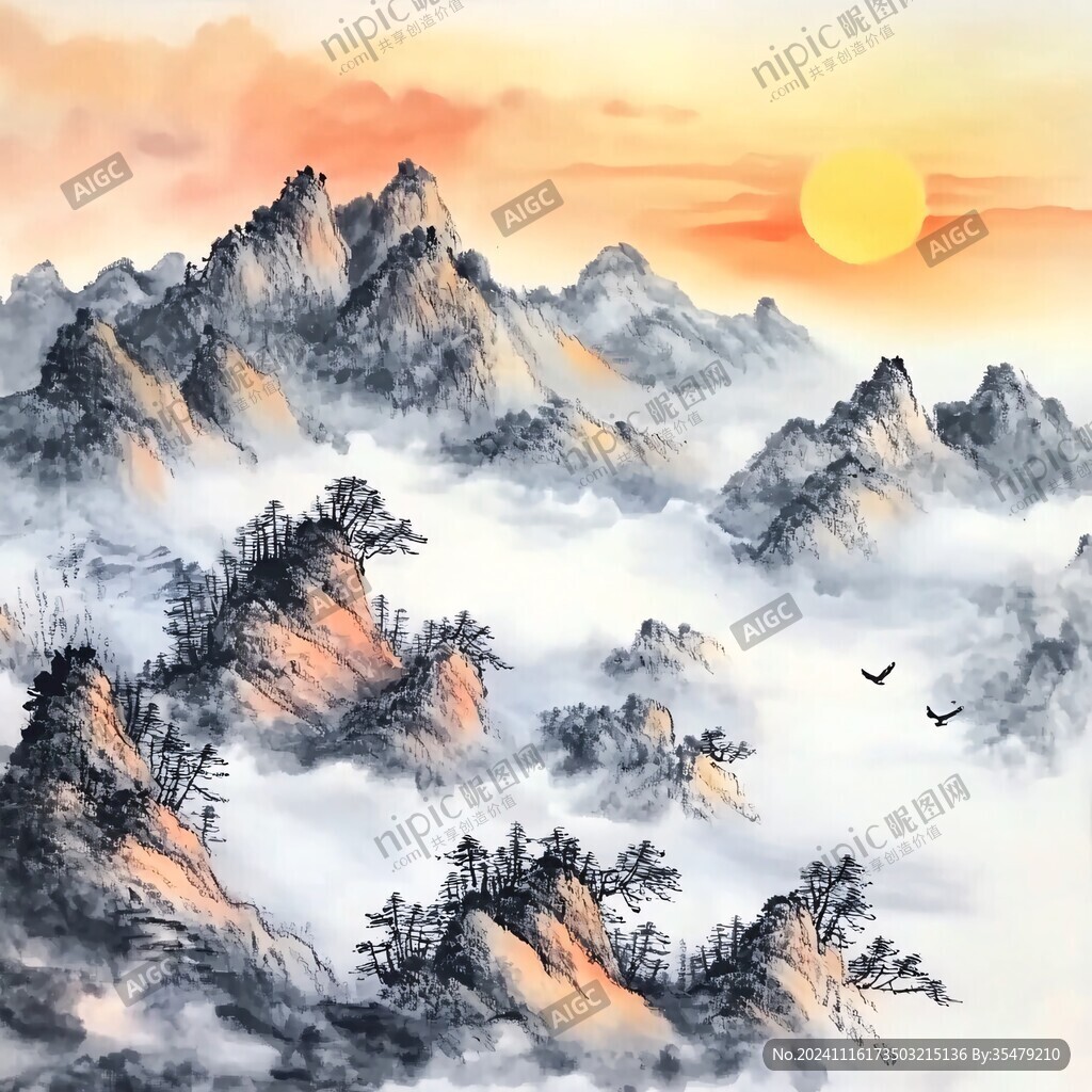 日出山水画
