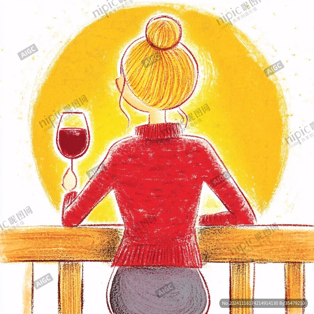 红酒女人插画
