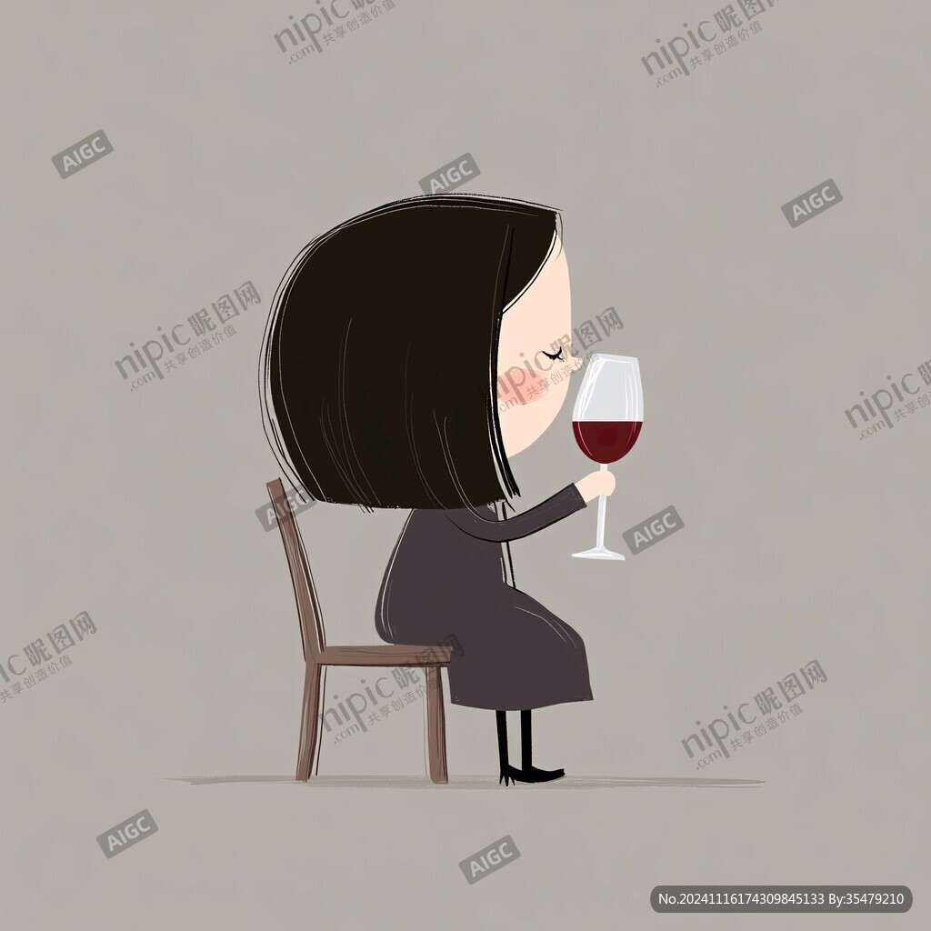 红酒女孩宣传插画