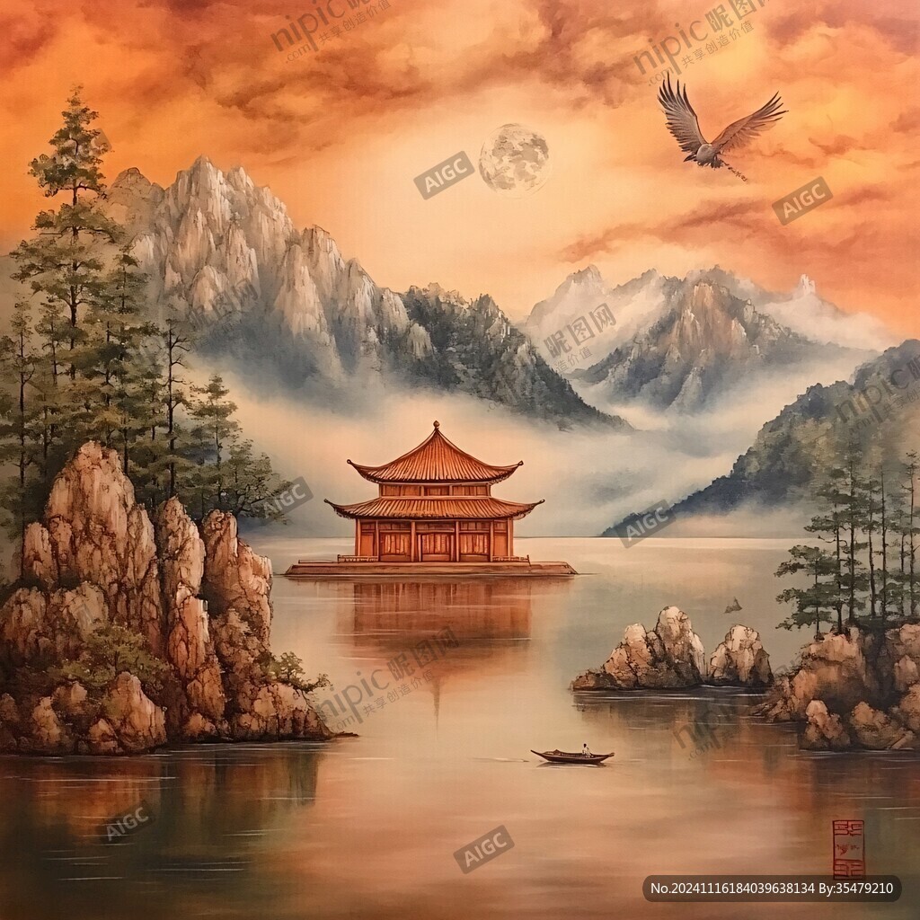 楼阁山水意境画