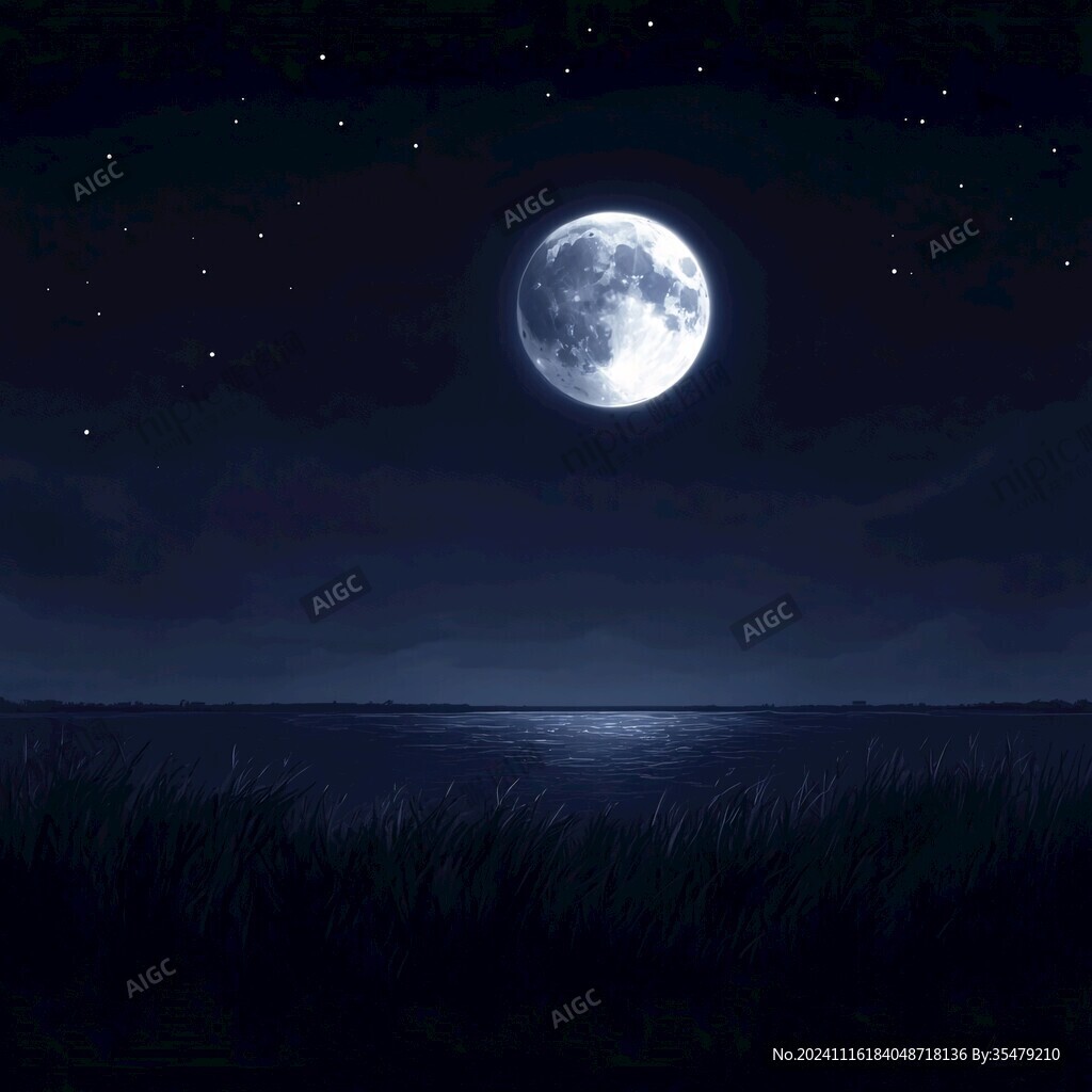 月色夜晚手绘插画