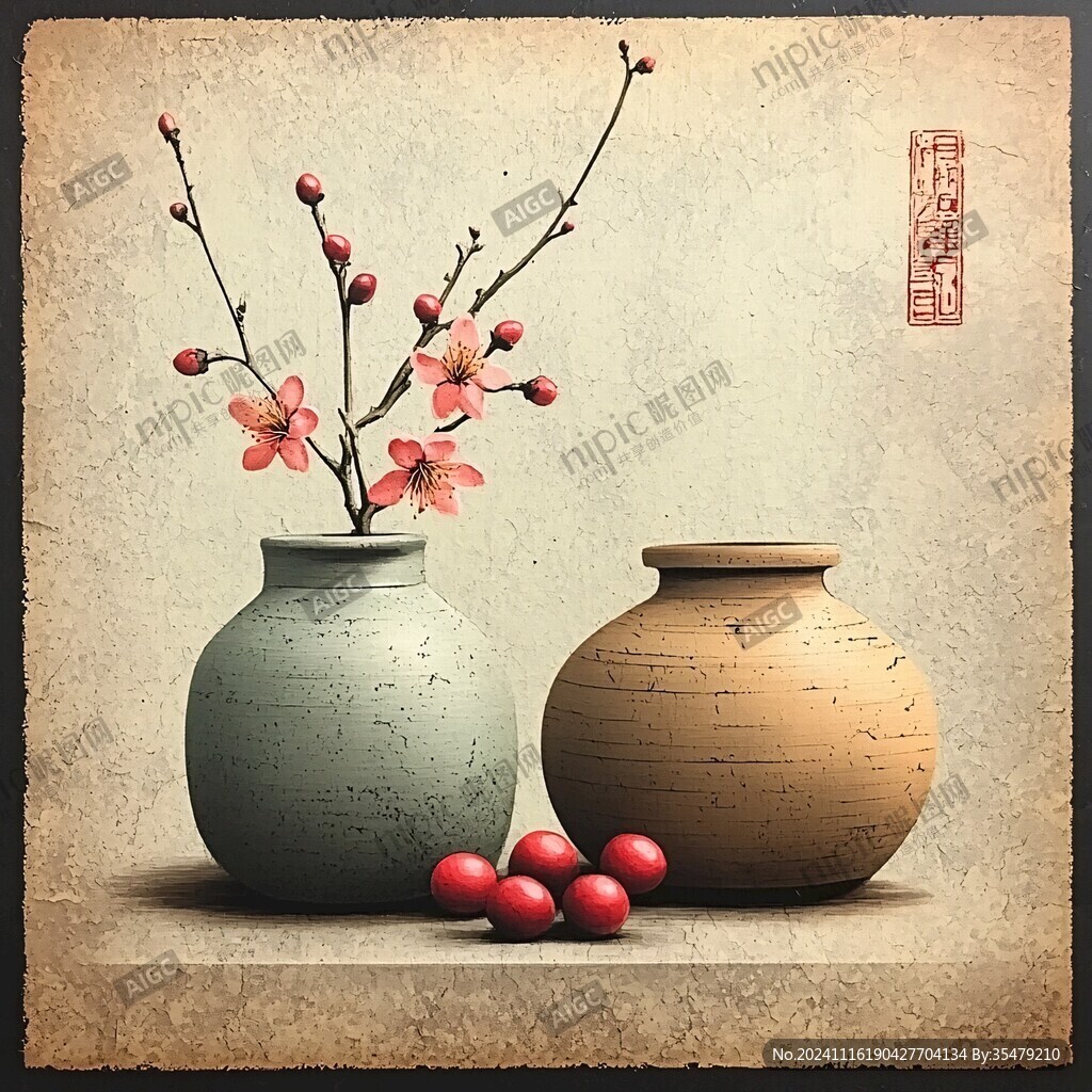 陶艺花瓶酒店装饰画
