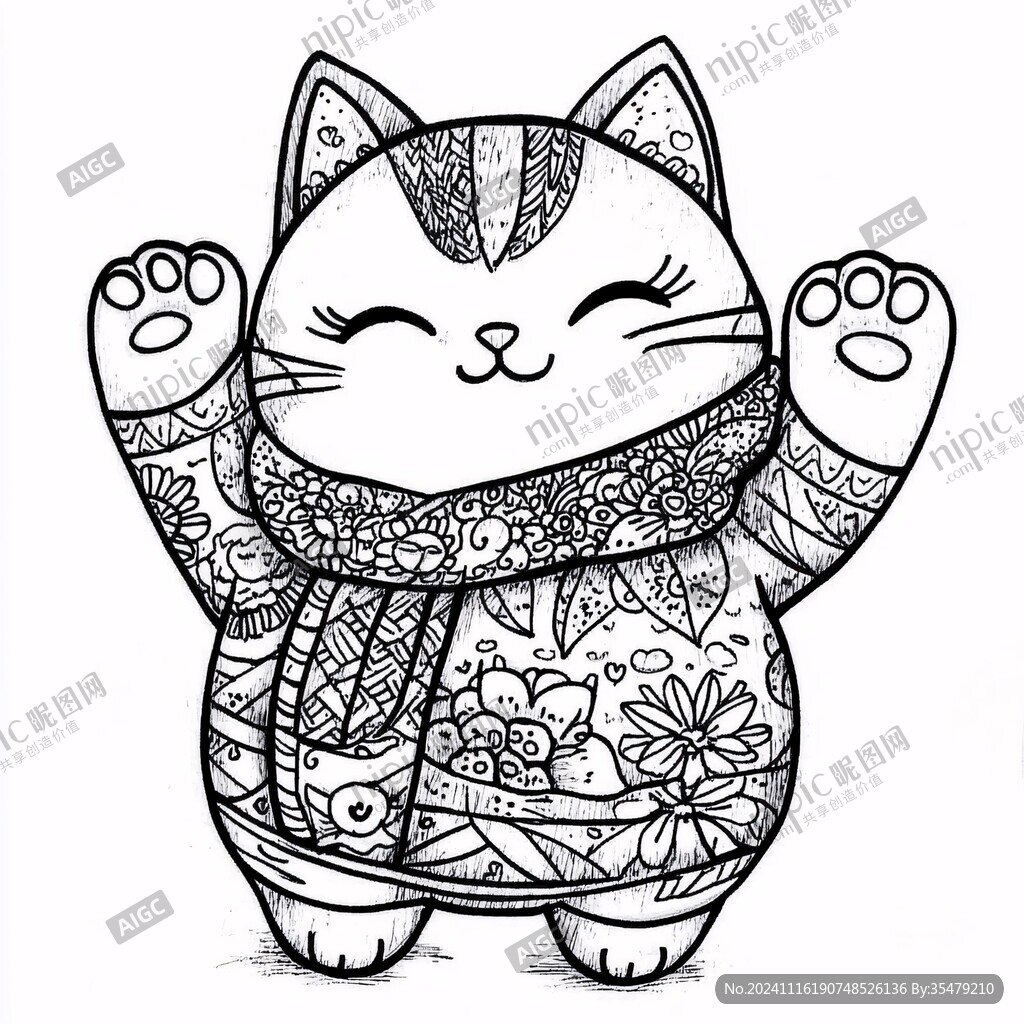 招财猫线描