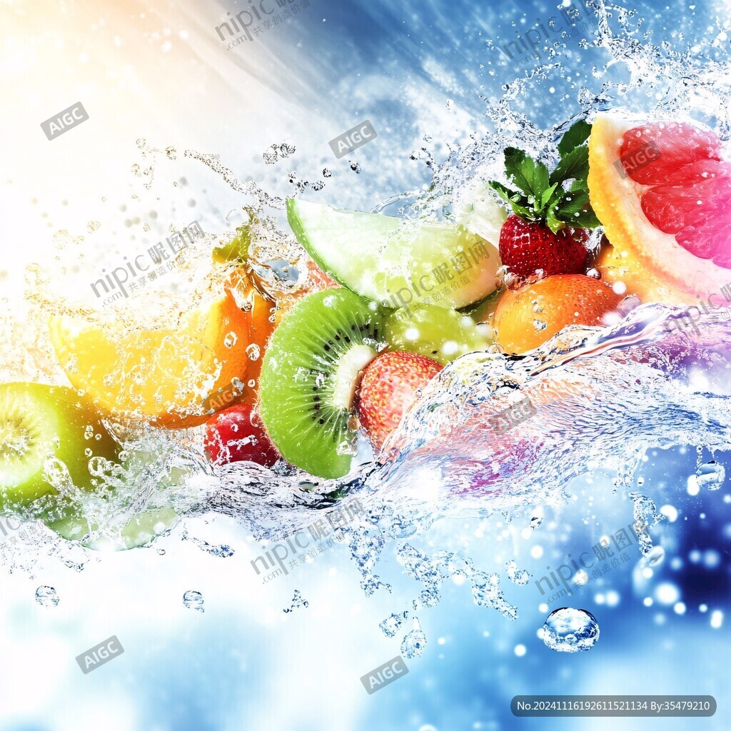 水果溅起水花