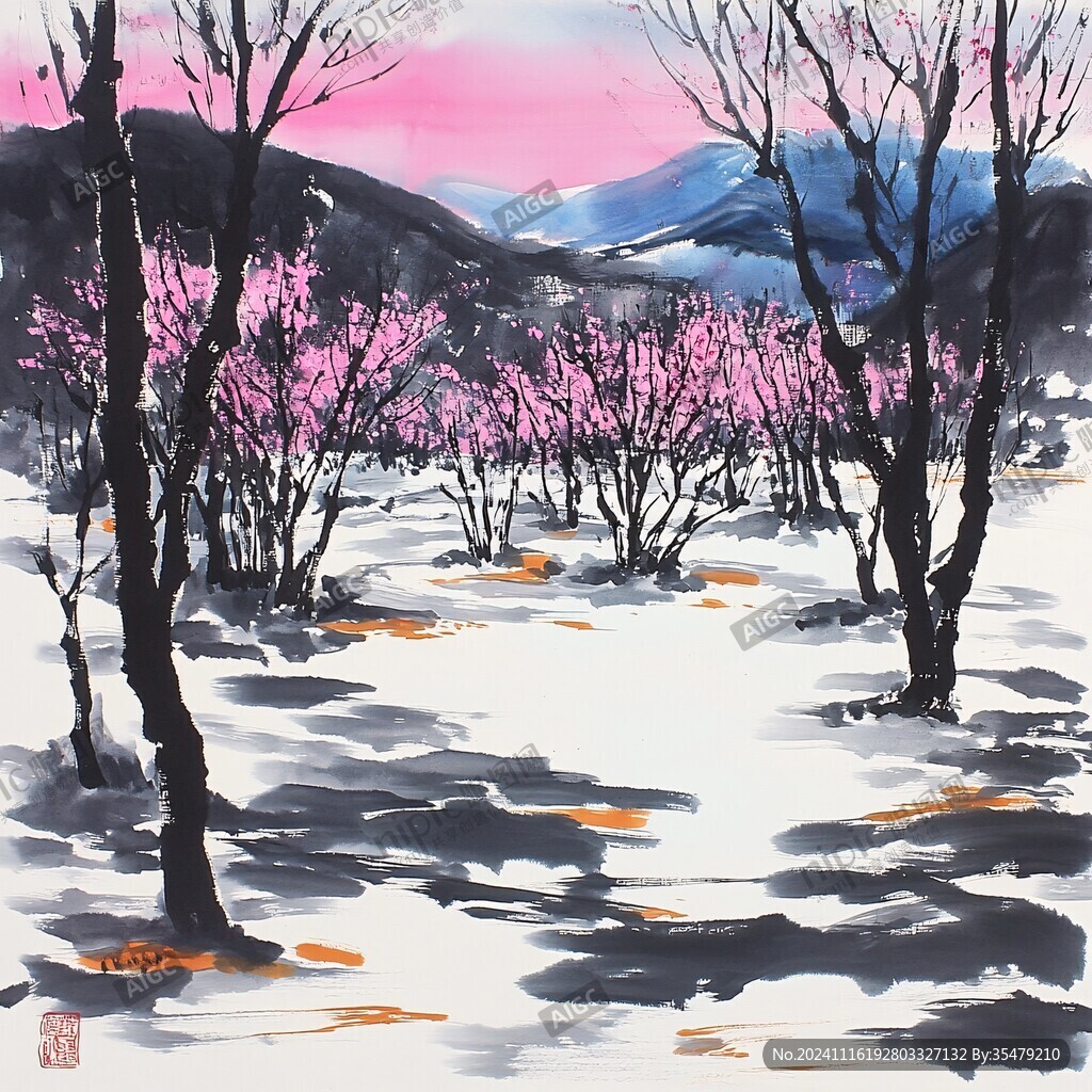 踏雪寻梅斗方