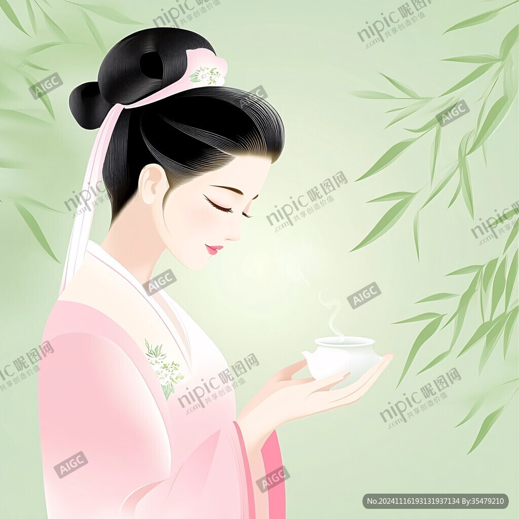 古风美女喝茶品茶