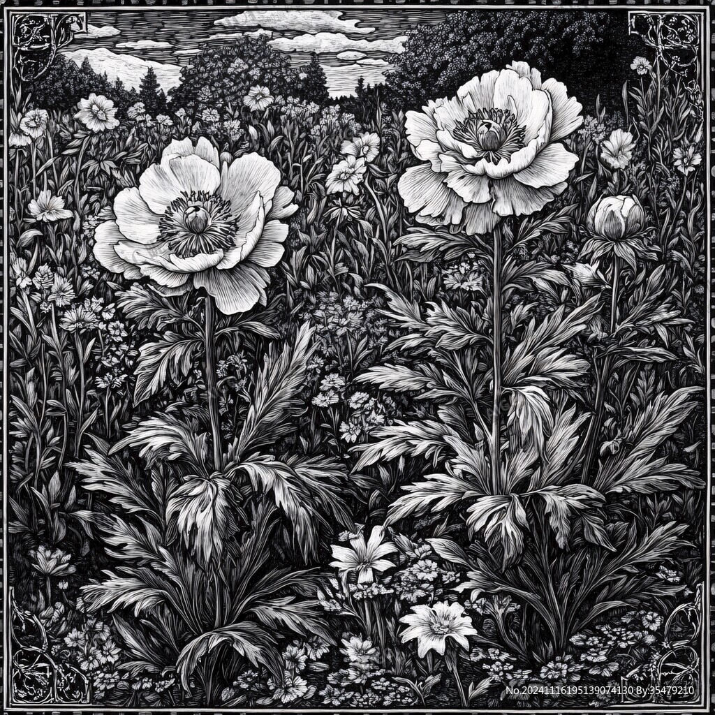 黑白花卉装饰画
