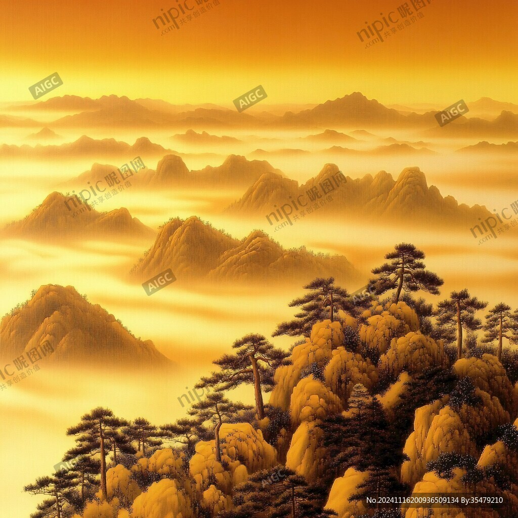 金秋山林云海图