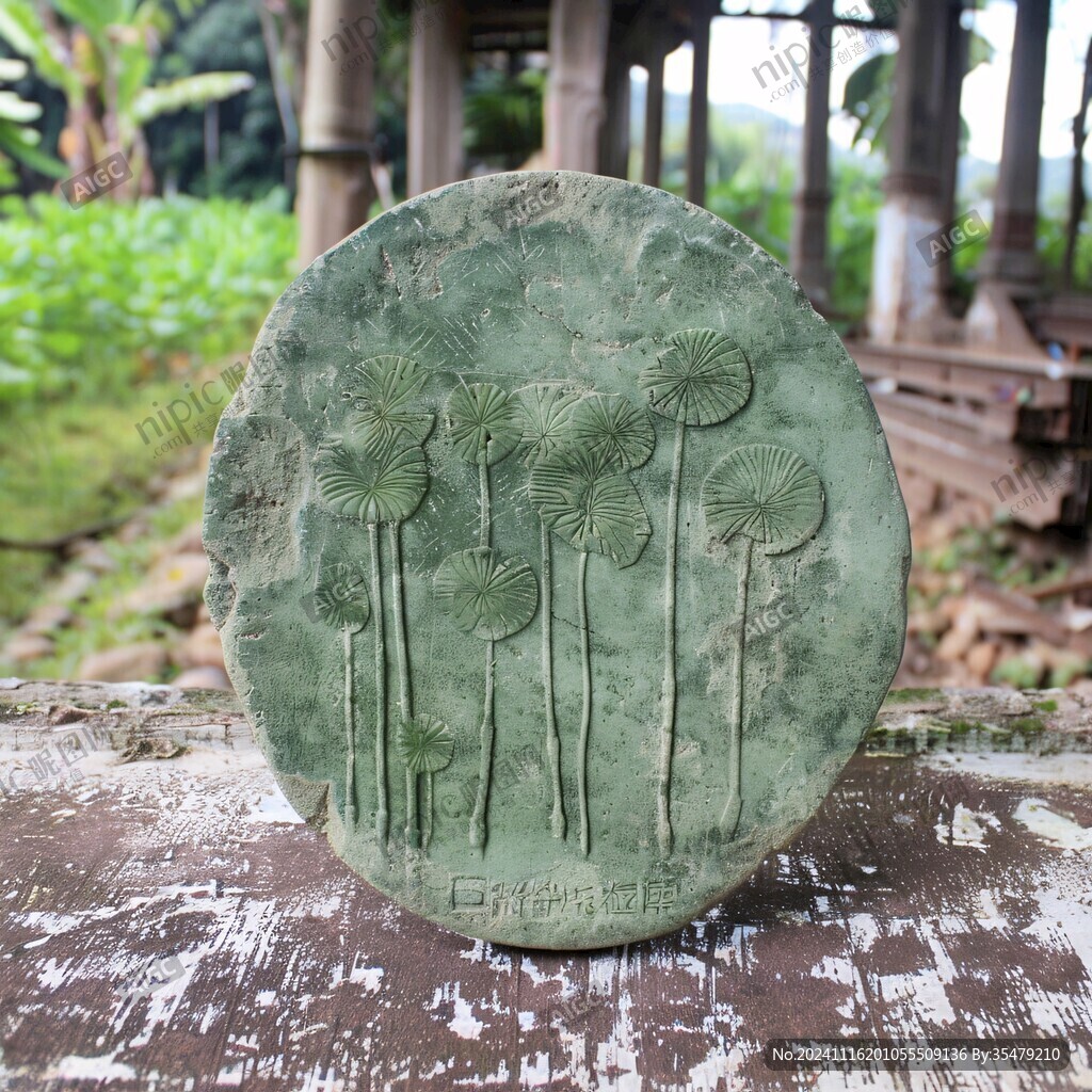 荷叶石刻画