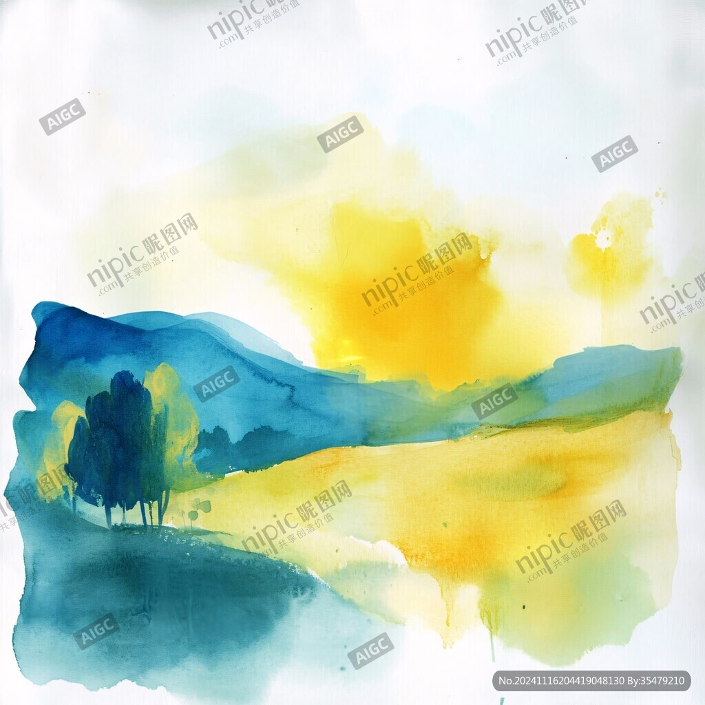 彩色水彩背景山水画