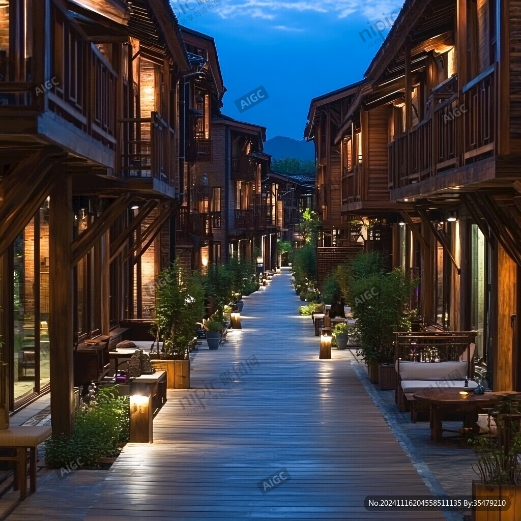 小镇旅游区酒店夜景