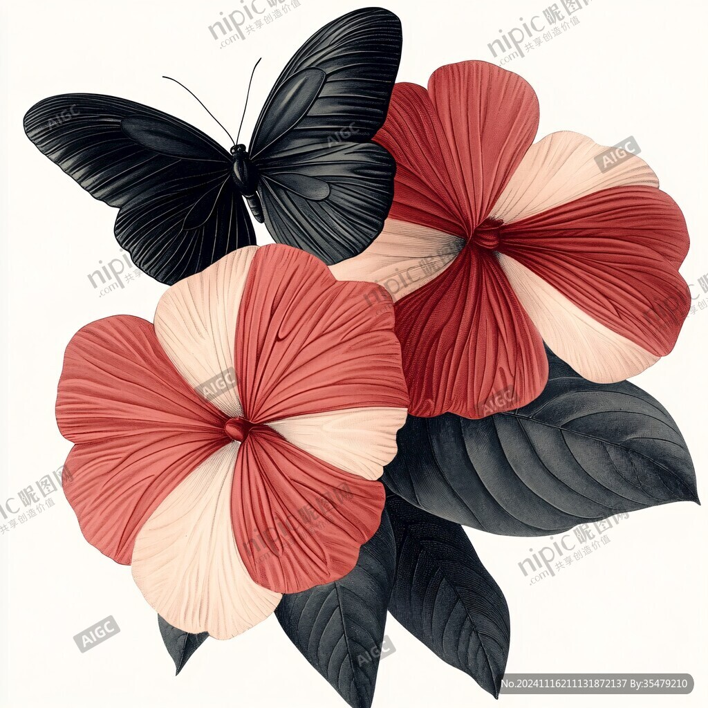 山茶花蝴蝶插画