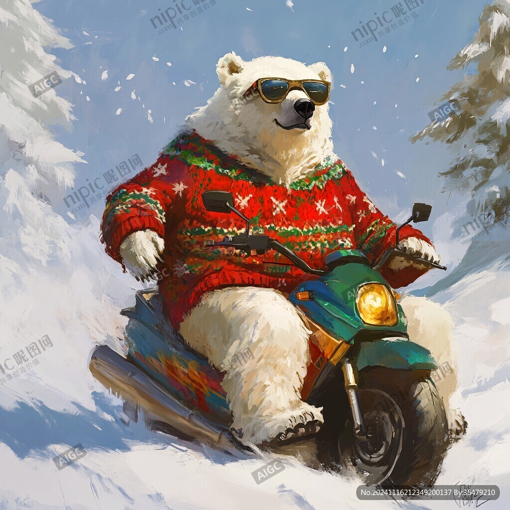 手绘滑雪的熊猫装饰画