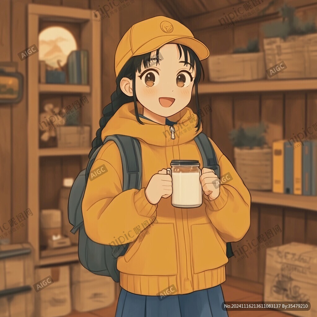 二次元女孩喝奶茶