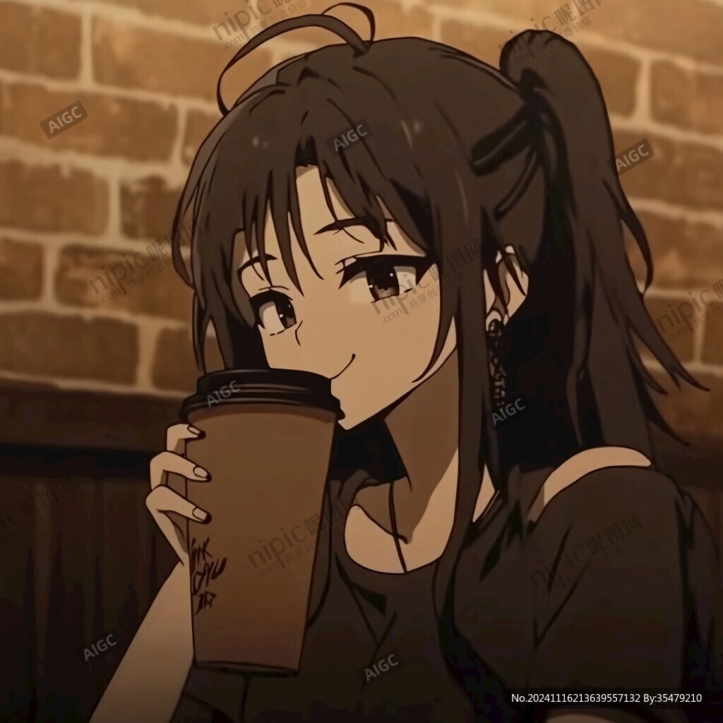 二次元女孩喝奶茶