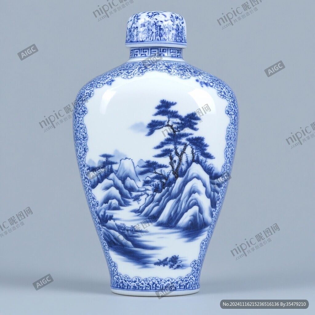 山水瓷瓶