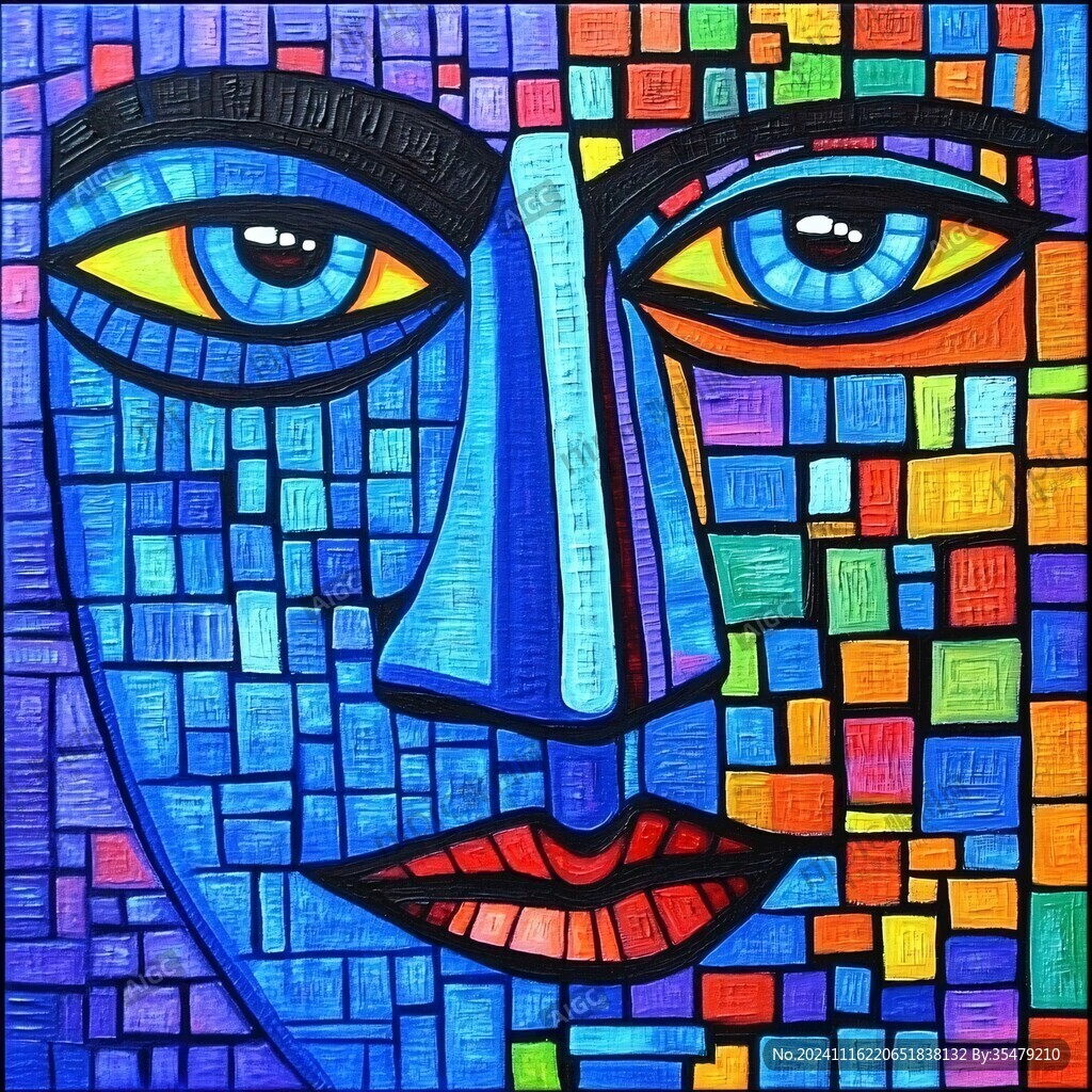 人脸色块拼接装饰画