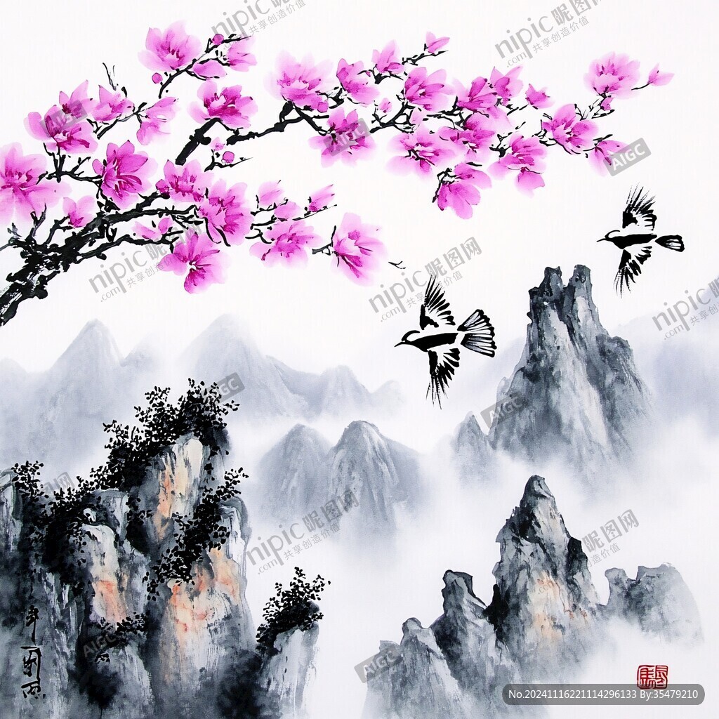 花鸟意境山水装饰画