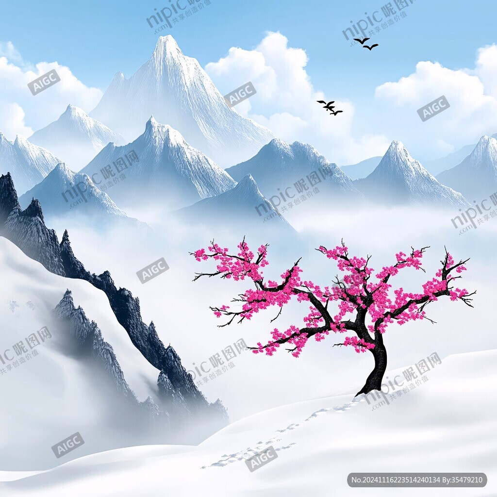 雪景山水插画