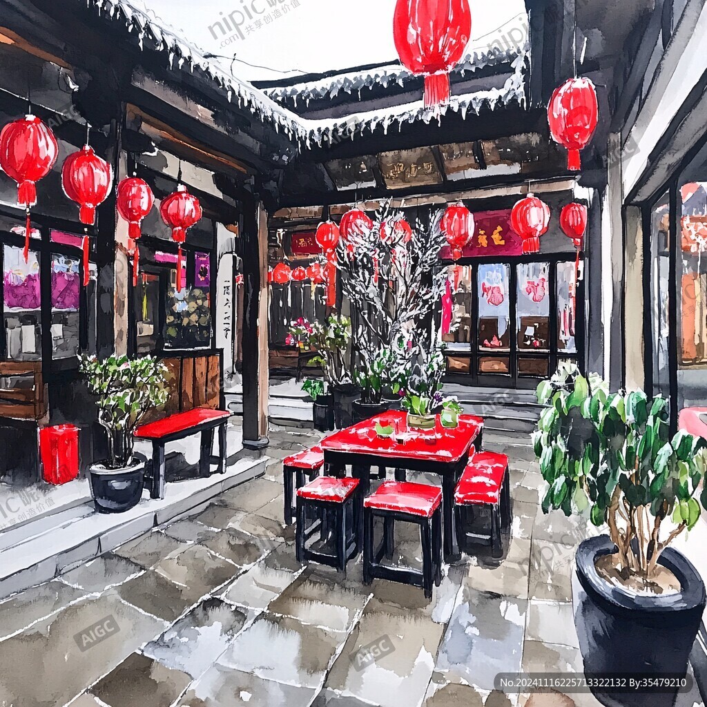 中式建筑火锅店