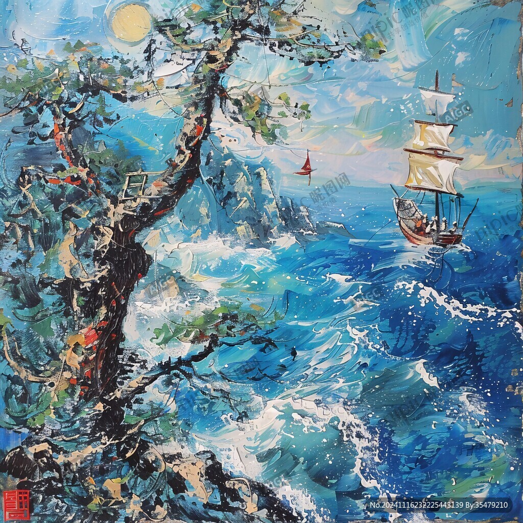 一帆风顺油画