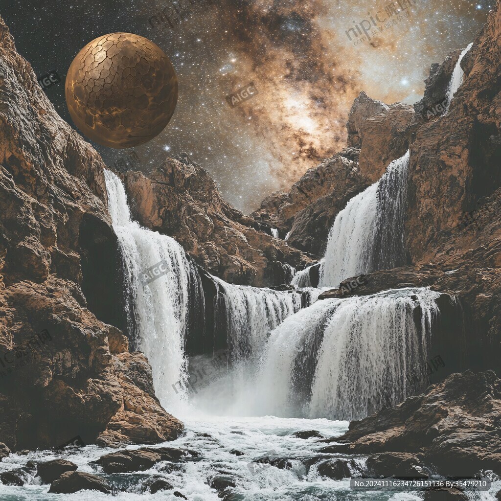 意境图片星月山川挂图