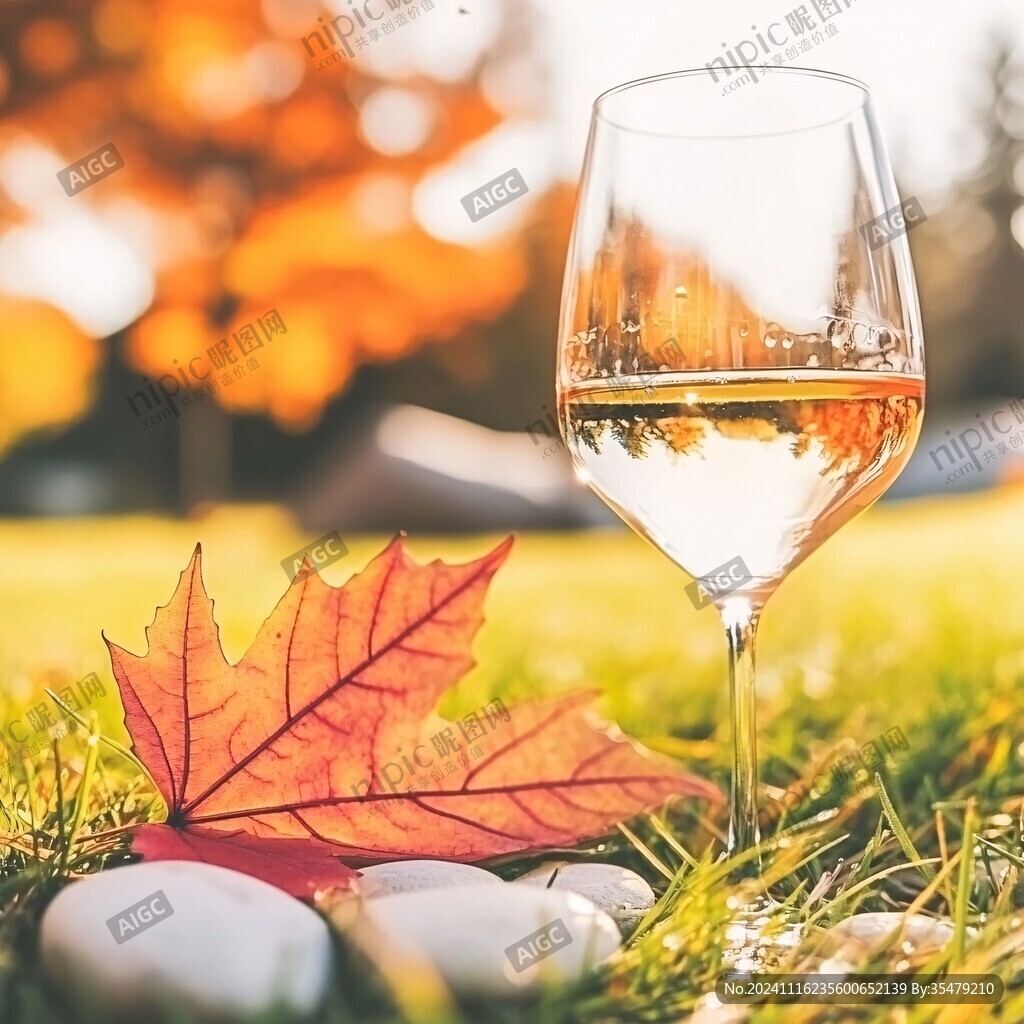 草地上的红酒杯景素材