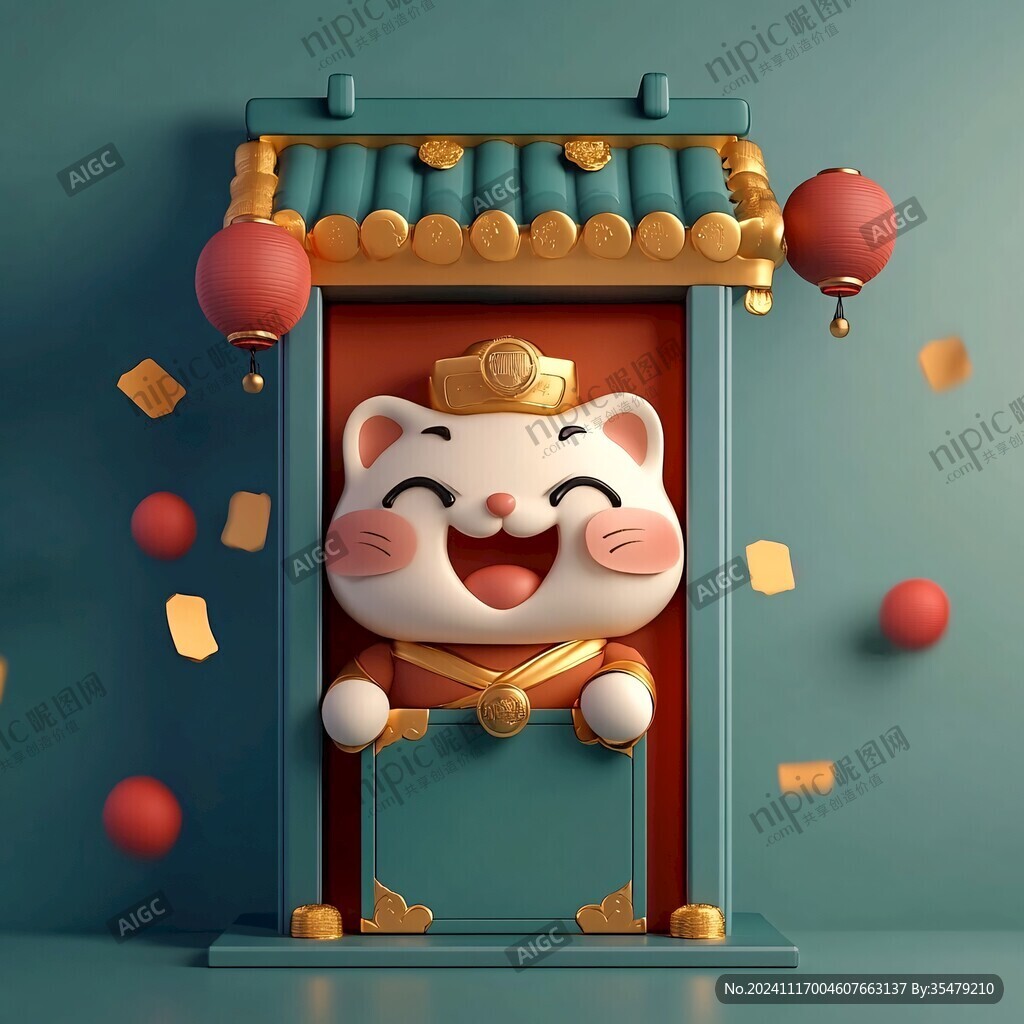 招财猫文创插画